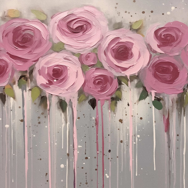 Schilderij van roze bloemen Schilderij van roze bloemen