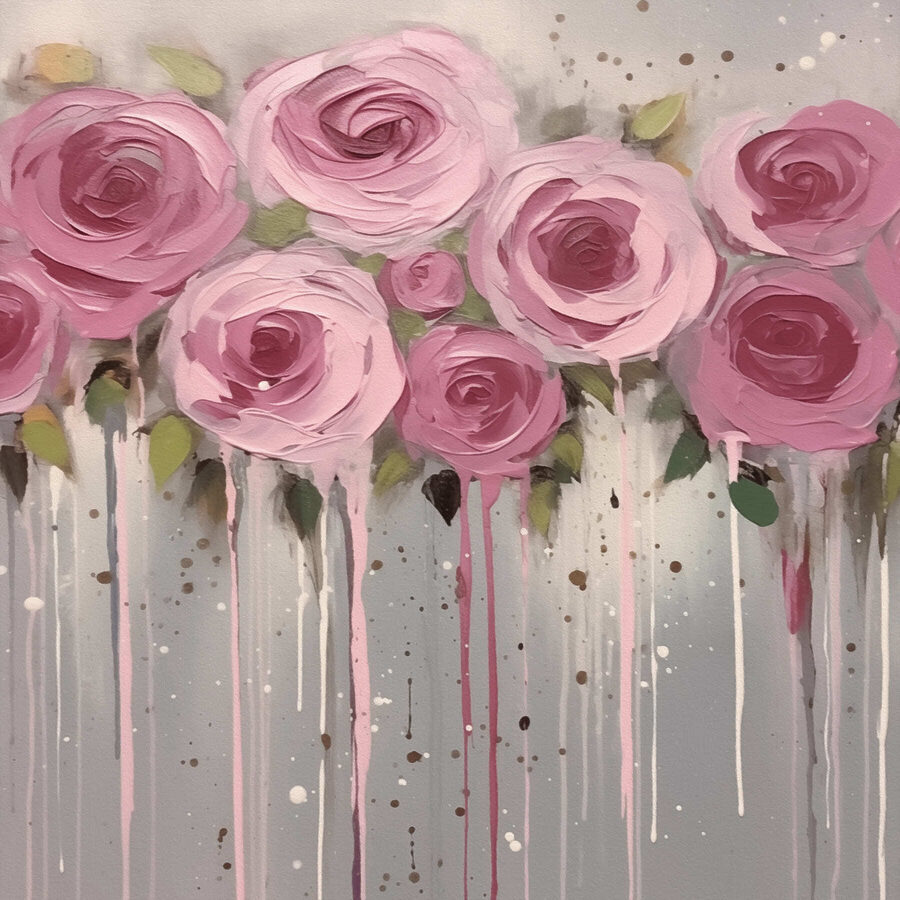 Schilderij van roze bloemen