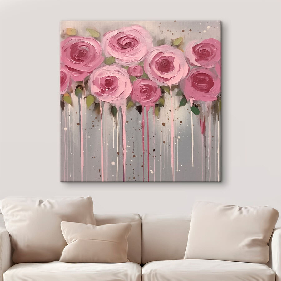 Schilderij van roze bloemen