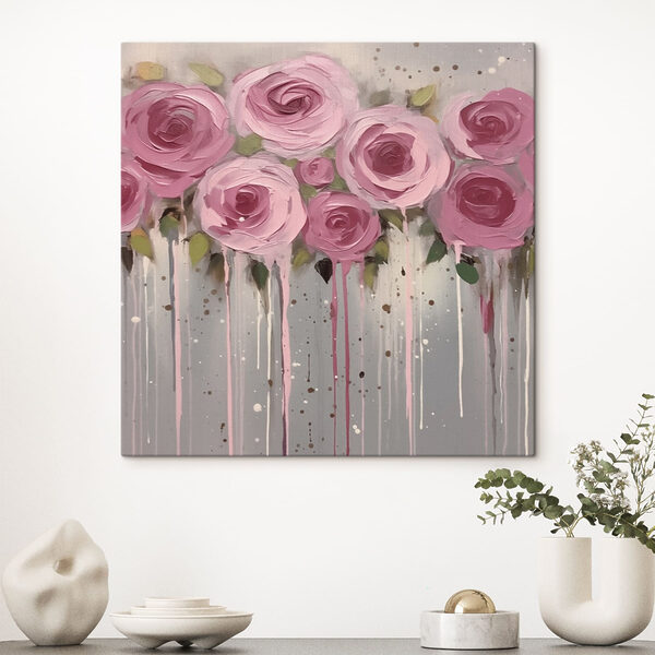 Schilderij van roze bloemen Schilderij van roze bloemen