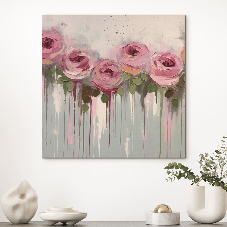 Schilderij van roze rozen