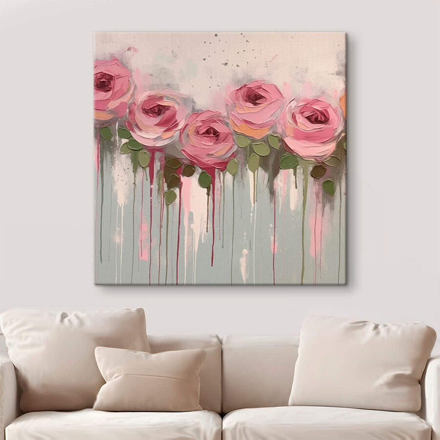 Schilderij van roze rozen