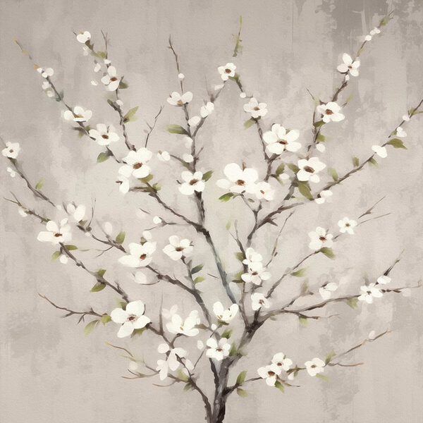 Schilderij van een boom met witte bloemen Schilderij van een boom met witte bloemen