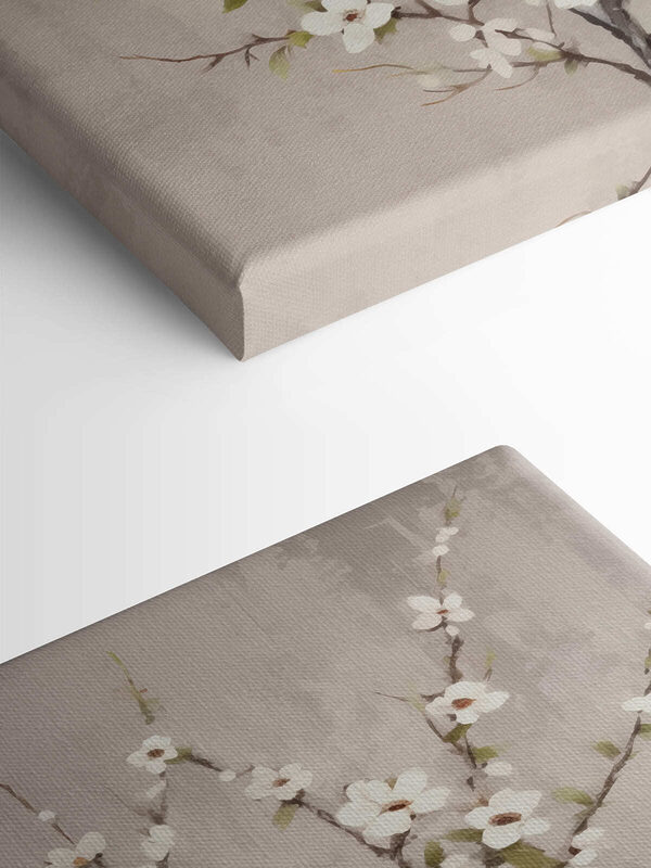 Schilderij van een boom met witte bloemen Schilderij van een boom met witte bloemen