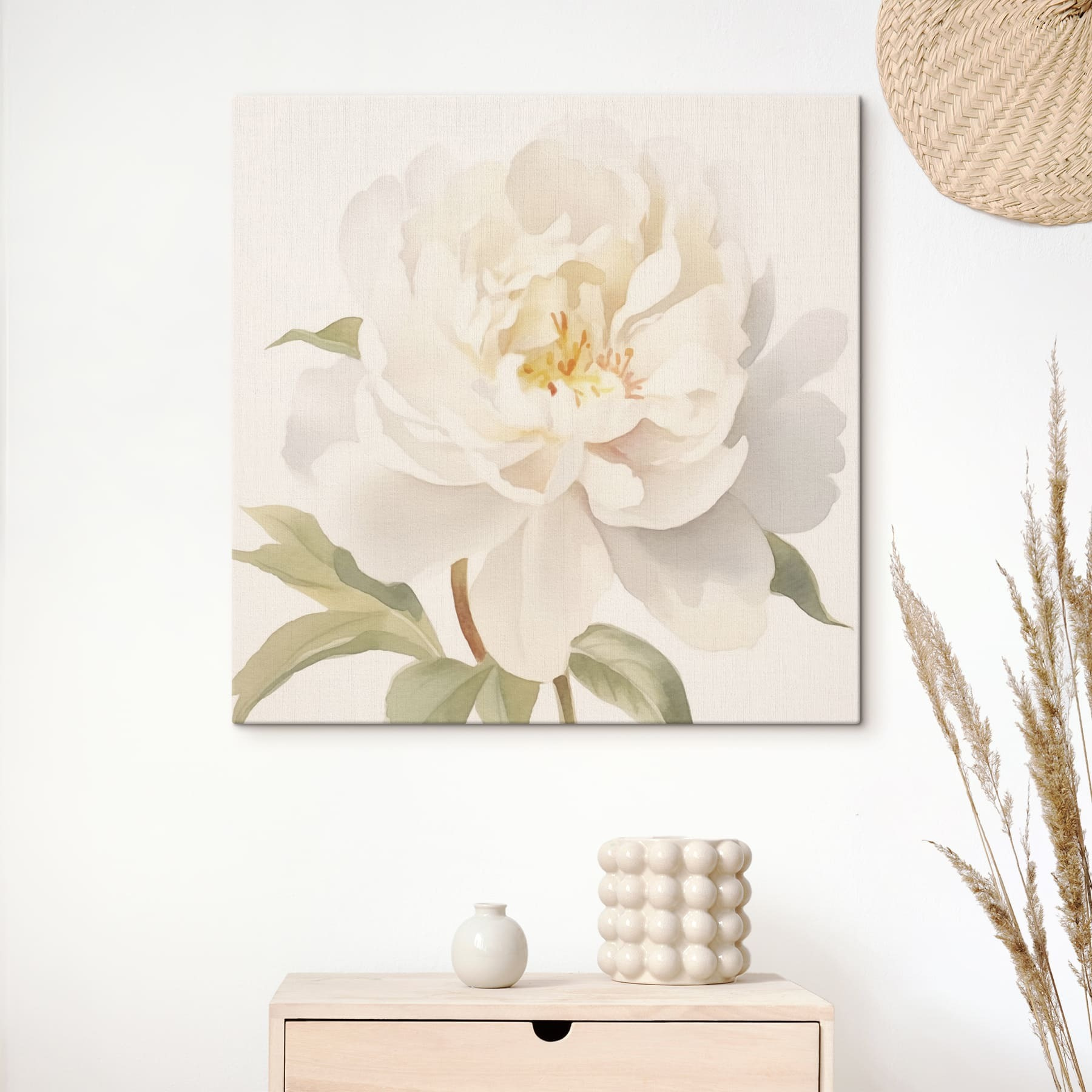 White flower with green leaves