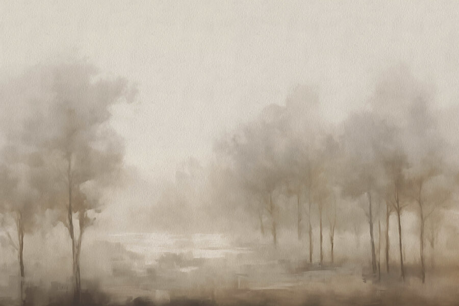 Mistig landschap met bomen