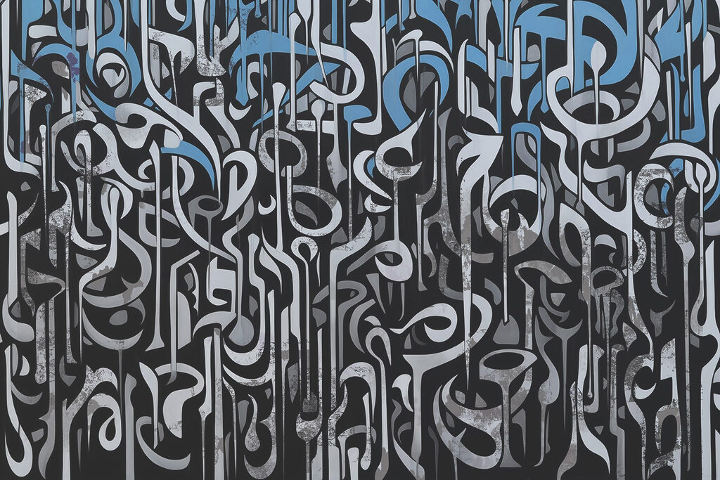 Zwart-wit kunst met blauwe en witte lijnen Zwart-wit kunst met blauwe en witte lijnen