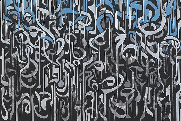 Zwart-wit kunst met blauwe en witte lijnen Zwart-wit kunst met blauwe en witte lijnen