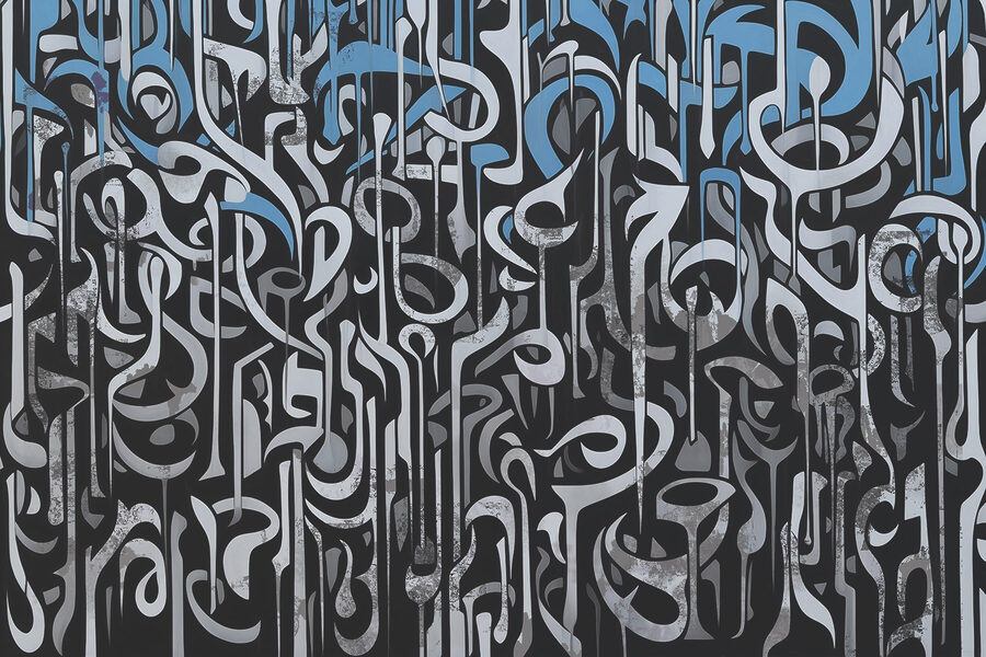 Zwart-wit kunst met blauwe en witte lijnen Zwart-wit kunst met blauwe en witte lijnen