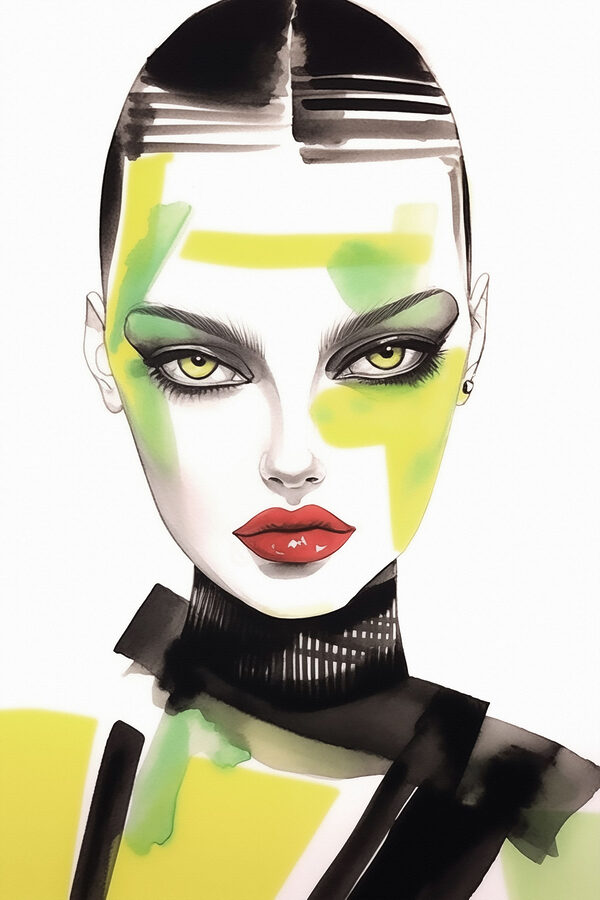 Vrouw met groene en gele make-up Vrouw met groene en gele make-up