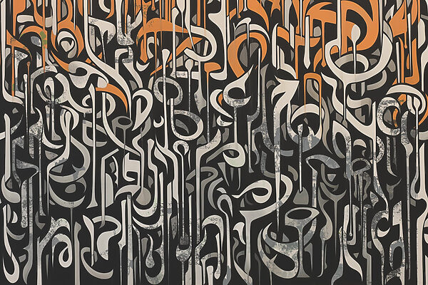 Zwart-wit kunst met oranje en witte lijnen Zwart-wit kunst met oranje en witte lijnen