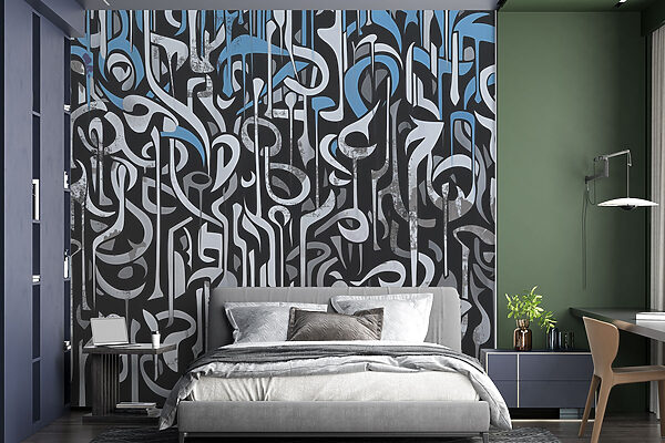 Zwart-wit kunst met blauwe en witte lijnen Zwart-wit kunst met blauwe en witte lijnen
