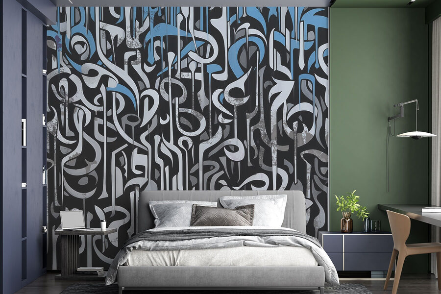 Zwart-wit kunst met blauwe en witte lijnen Zwart-wit kunst met blauwe en witte lijnen