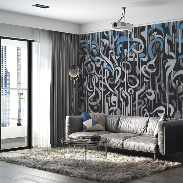 Zwart-wit kunst met blauwe en witte lijnen Zwart-wit kunst met blauwe en witte lijnen