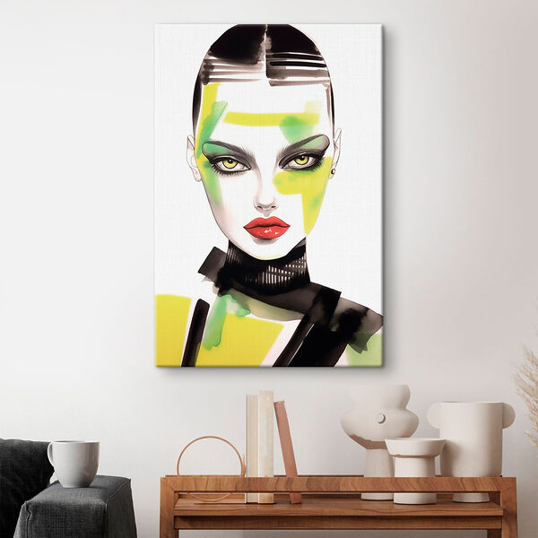 Vrouw met groene en gele make-up Vrouw met groene en gele make-up