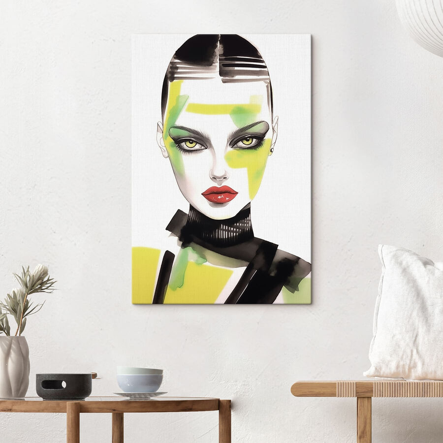 Vrouw met groene en gele make-up Vrouw met groene en gele make-up