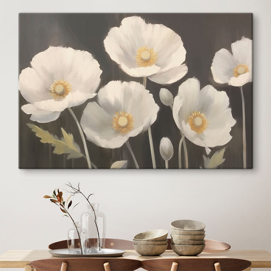 Canvas Schilderijen Groep witte bloemen