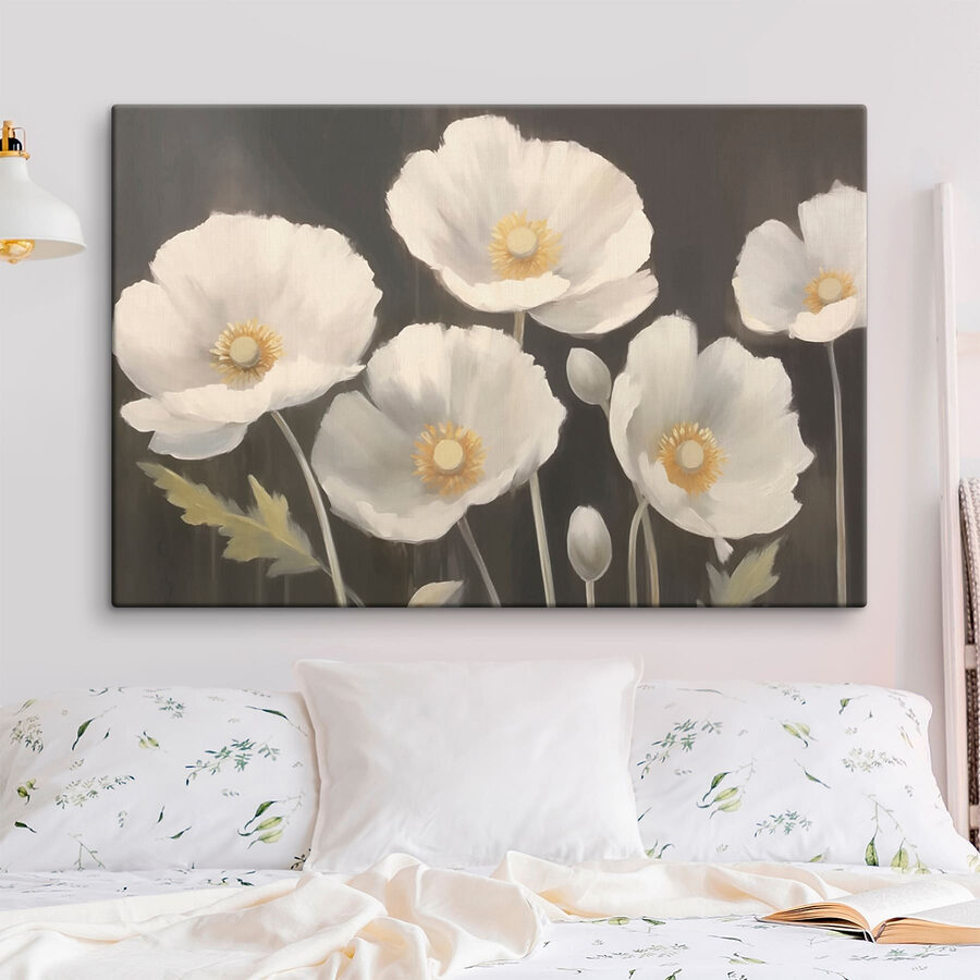 Canvas Schilderijen Groep witte bloemen - Afbeelding 2