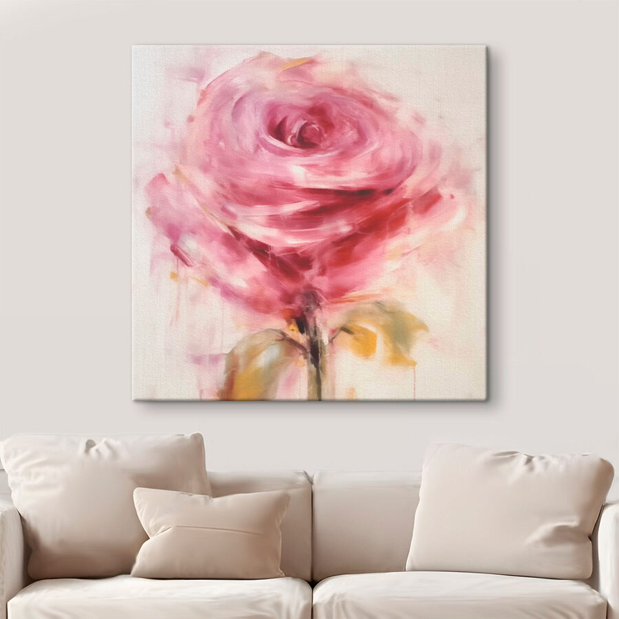 Schilderij van een roze roos Schilderij van een roze roos