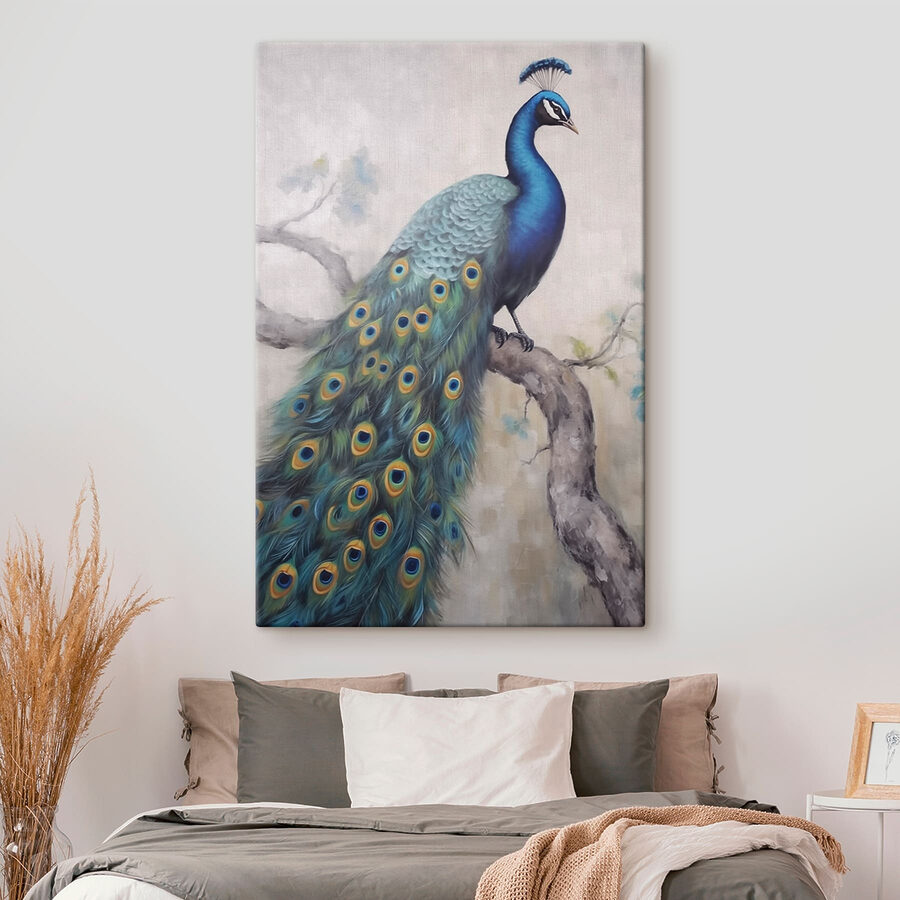 Schilderij van een pauw op een tak