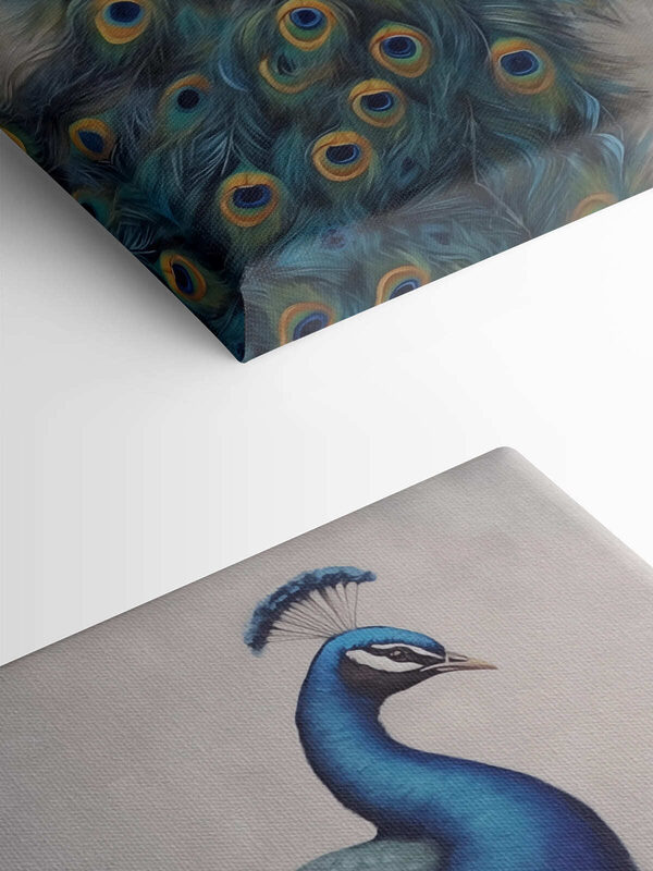 Schilderij van een pauw op een tak Schilderij van een pauw op een tak