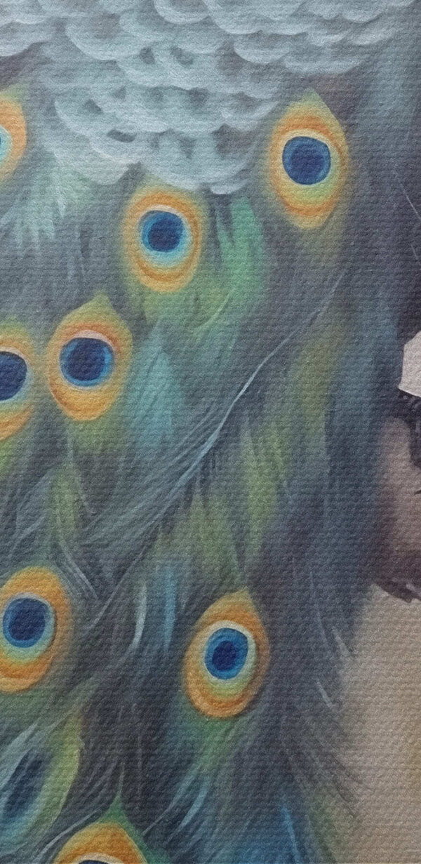 Schilderij van een pauw op een tak Schilderij van een pauw op een tak