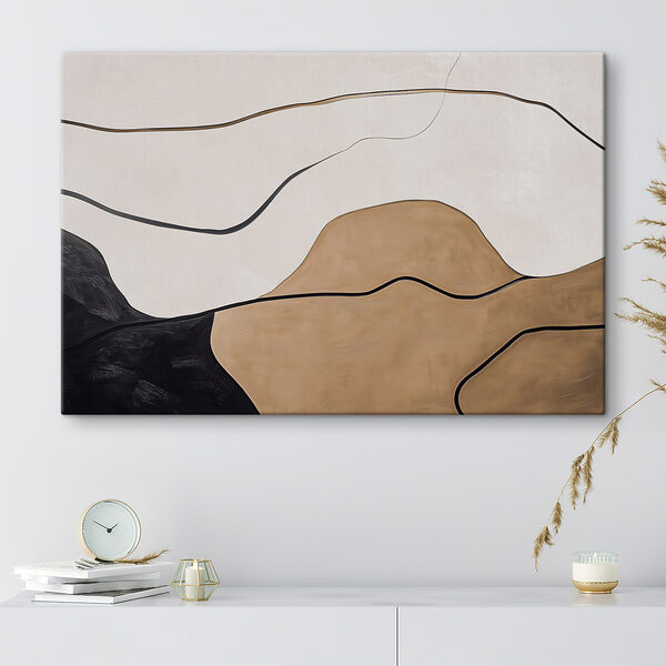 Zwart-wit en bruine lijnen Canvas Schilderijen Zwart-wit en bruine lijnen