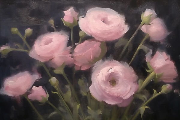 Schilderij van roze bloemen Schilderij van roze bloemen