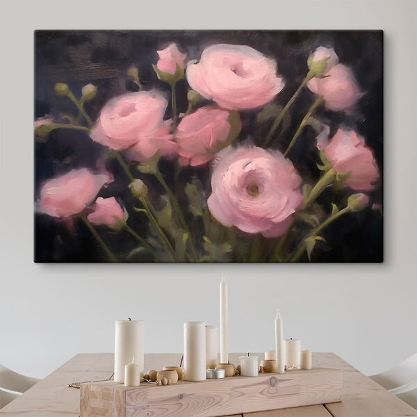 Schilderij van roze bloemen Schilderij van roze bloemen