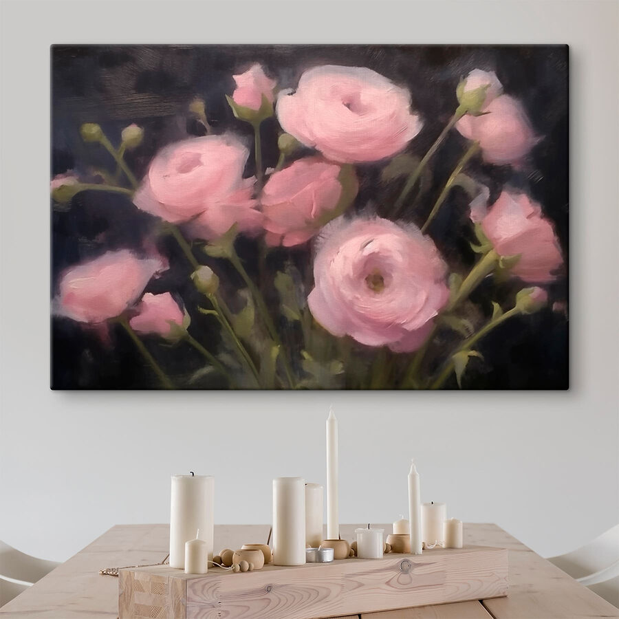 Schilderij van roze bloemen