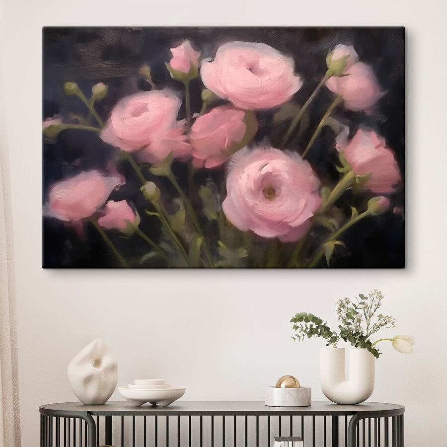 Schilderij van roze bloemen