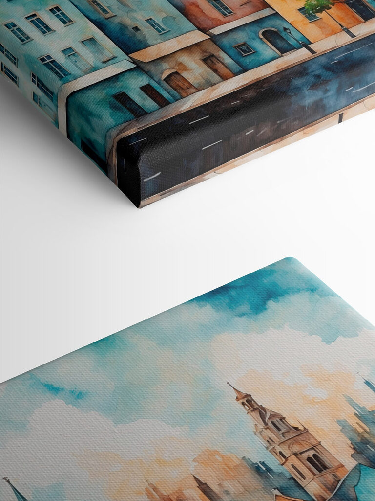 Watercolor of a row of buildings Watercolor of a row of buildings