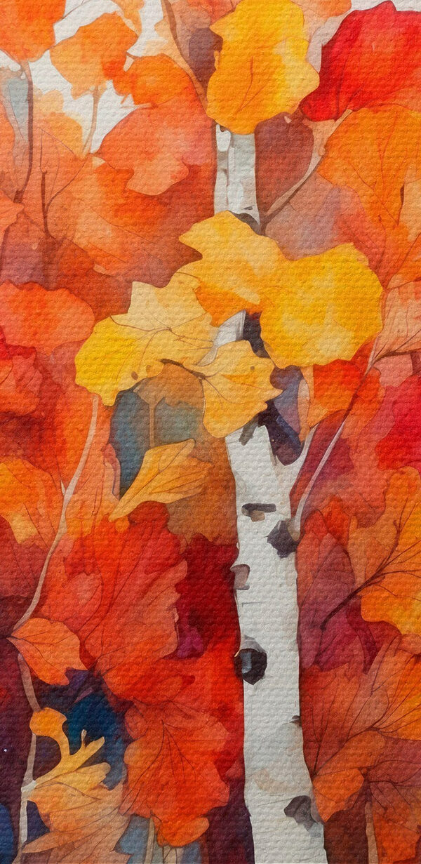 Aquarel van bomen met oranje en paarse bladeren Aquarel van bomen met oranje en paarse bladeren