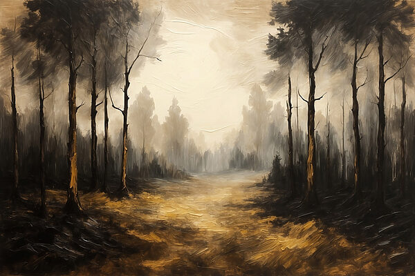 Schilderij van een bos met bomen Schilderij van een bos met bomen