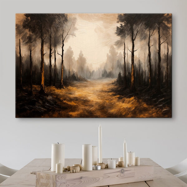 Schilderij van een bos met bomen Schilderij van een bos met bomen