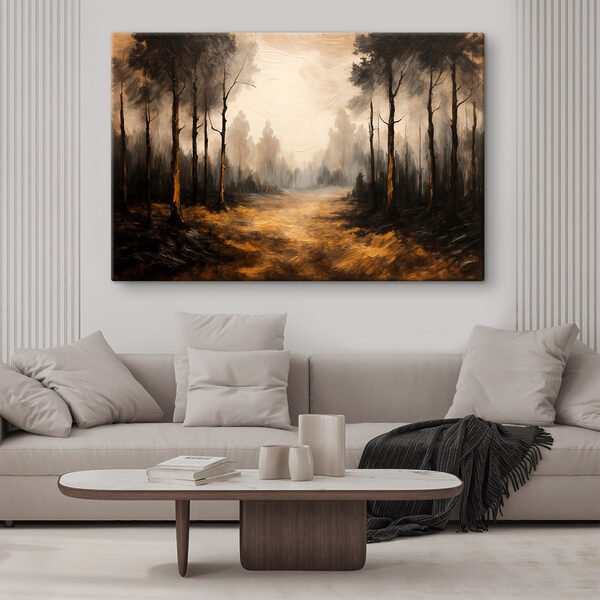 Schilderij van een bos met bomen Schilderij van een bos met bomen