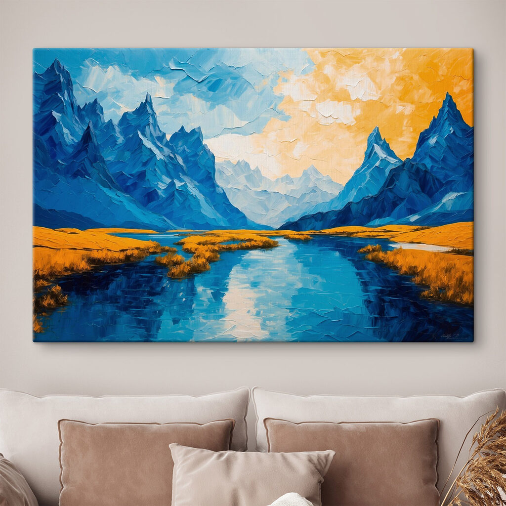 s43449pig119 1024x1024 - Schilderij van een rivier met bergen en gras - tegory