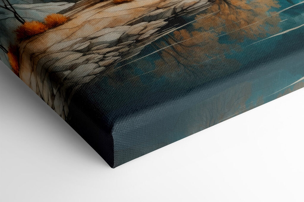 Watercolor painting of a lake with trees and mountains Watercolor painting of a lake with trees and mountains