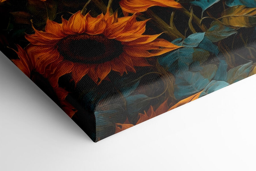 Schilderij van zonnebloemen in een veld