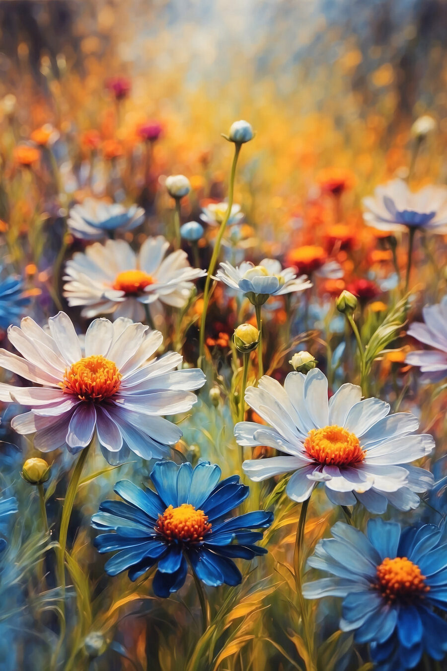 Levendige bloemen in een kleurrijk veld