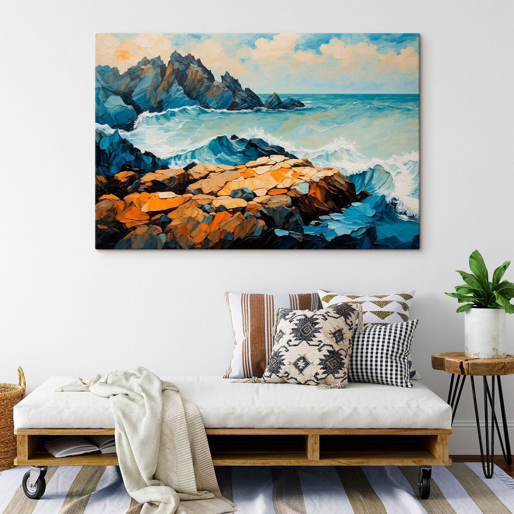 Painting of waves crashing on rocks Painting of waves crashing on rocks