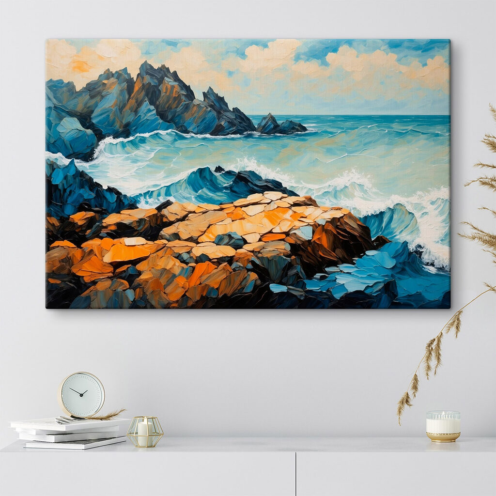 Painting of waves crashing on rocks Painting of waves crashing on rocks