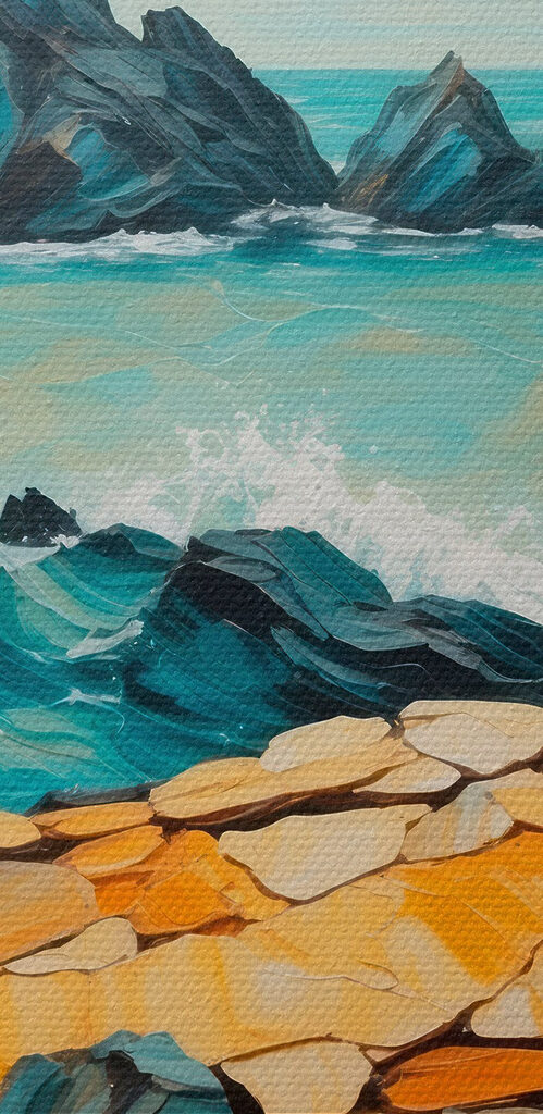 Painting of waves crashing on rocks Painting of waves crashing on rocks