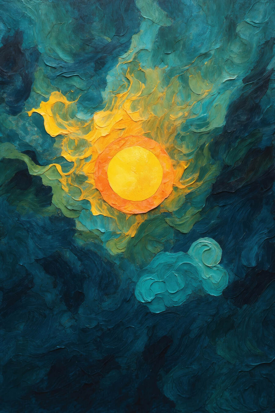 Schilderij van een zon en wolken Schilderij van een zon en wolken