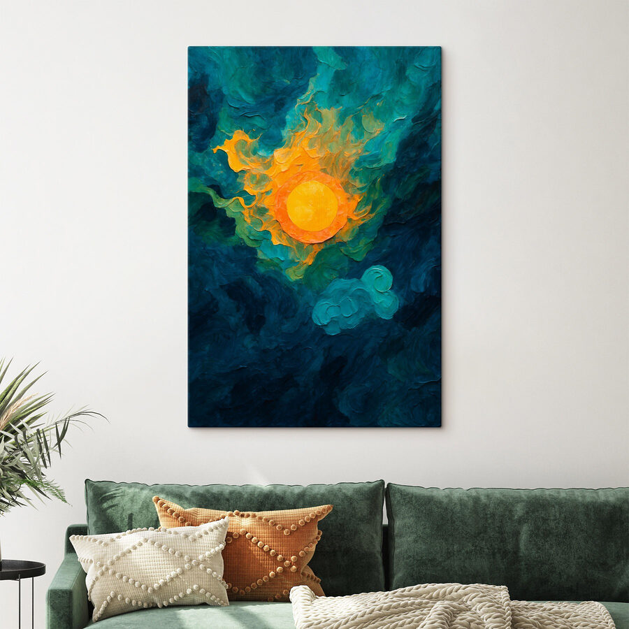 Schilderij van een zon en wolken Schilderij van een zon en wolken