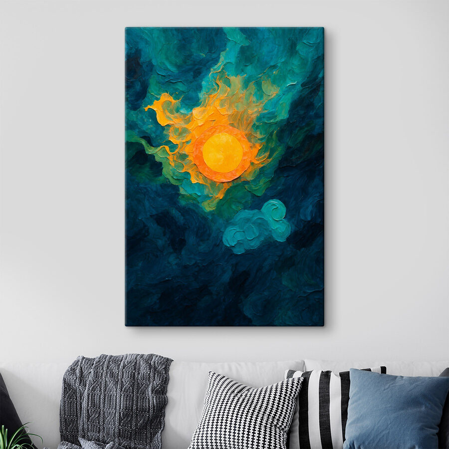 Schilderij van een zon en wolken Schilderij van een zon en wolken