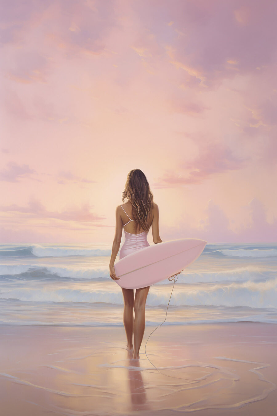 Canvas Schilderijen Vrouw in badpak met surfplank op strand - Afbeelding 7