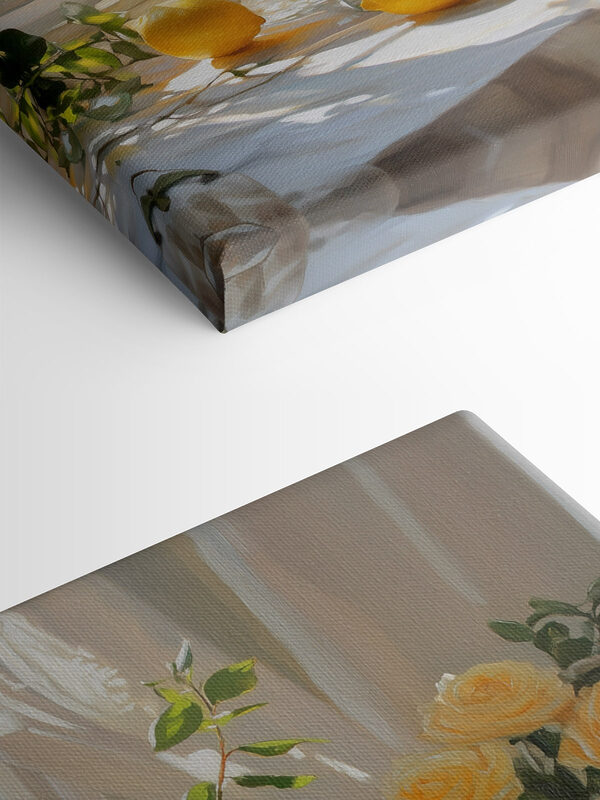 Yellow flowers in vases with lemons