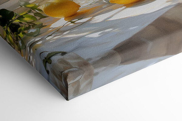 Yellow flowers in vases with lemons