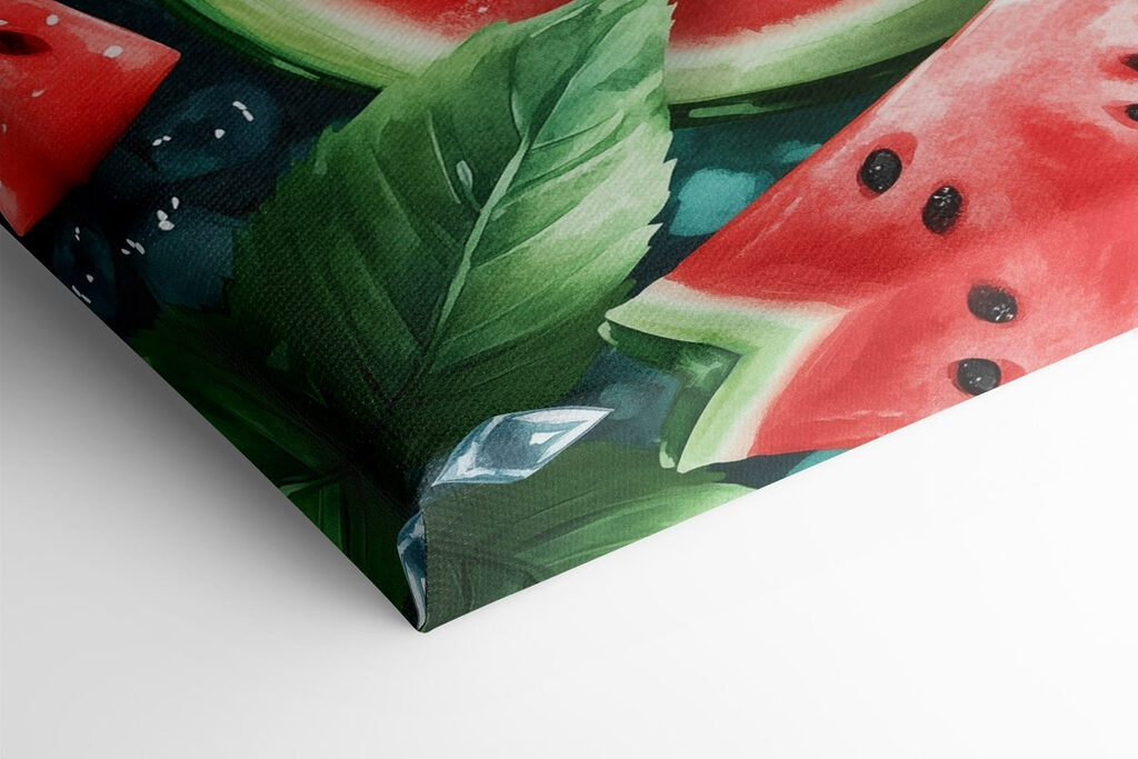 Watermelon slices and ice cubes on a surface Watermelon slices and ice cubes on a surface